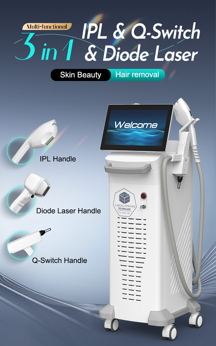 Painless 2500W 3 In 1 Elight IPL SHR Diode Laser Ice Cooling Hair Removal Tattoo Device 